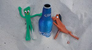 Gumby and Pokey are enjoying the beer I hid in the beach bag as a surprise for Jeff